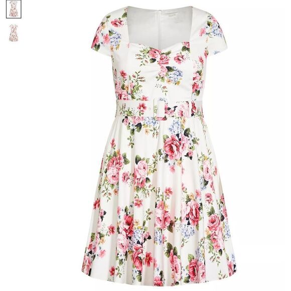 City Chic White Floral Trendy Plus Size Sweet Vintage Style Dress Size Large 20W - Picture 2 of 4